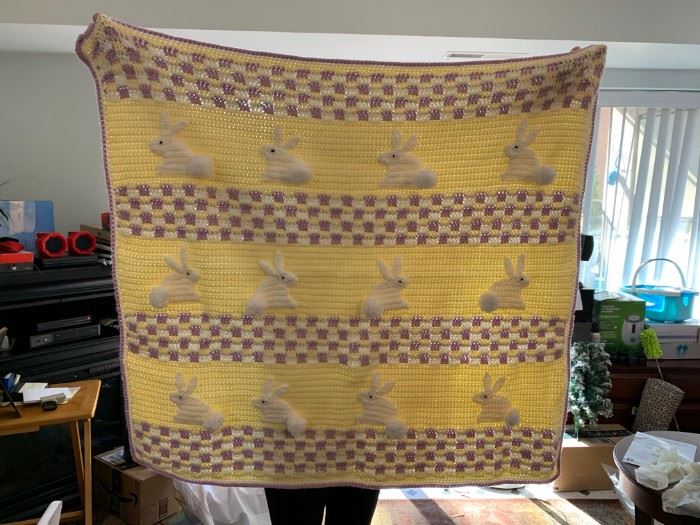 Never used hand-knitted child's blanket (yellow)