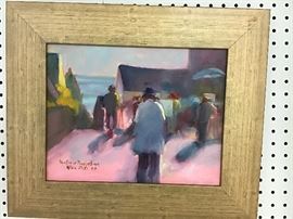 Original watercolor in gold frame. “Painting in Provincetown” 19.5”w x 16.5”h