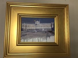 Original watercolor in gold frame. “Palace in Madrid” 13.5w x 11.5”h