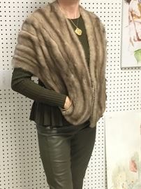Grey mink cape stole