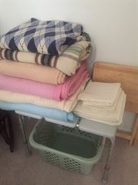 Blankets, Shower Bench & Laundry Basket