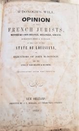 Scarce John McDonough piece - French Jurists opinion on his will - New Orleans imprint, copyright 1852.