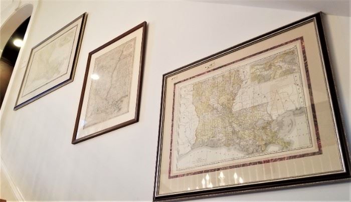 Great selection of vintage maps - framed and unframed - focusing on Louisiana.