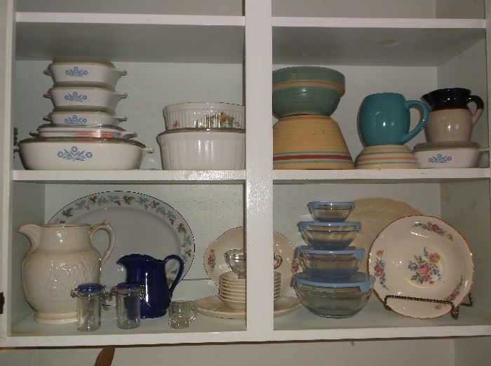 Corningware, mixing bowls, etc.