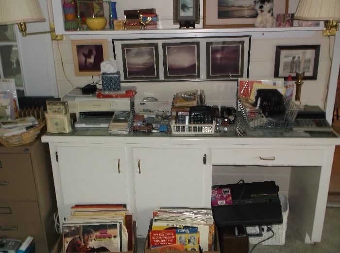 LP's, printer, typewriter, office supplies