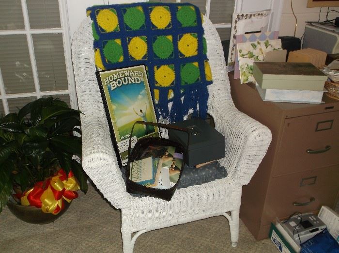 Wicker chair and small file cabinet