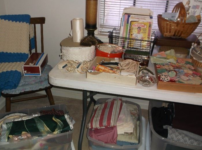 Sewing supplies and fabric pieces