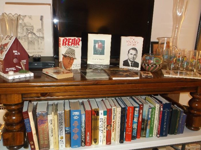 Pine coffee table, Bear Bryant book, Gene Stallings book, George Wallace book, and a few of the many other books