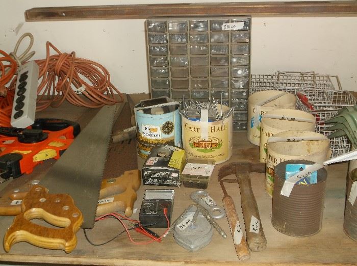 Saws, extension cords, screws, nuts, and bolts