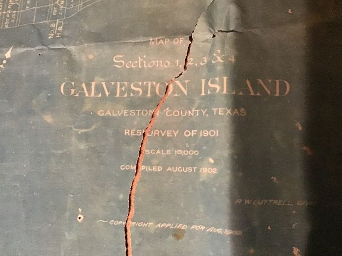 Large Galveston Survey Map of the Re-survey of 1901 after the 1900 Storm, Needs some attention.  This tear will close up nicely