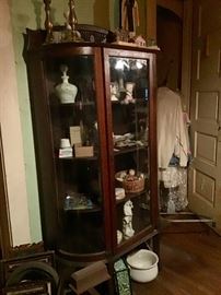 Oak China Cabinet with curved glass