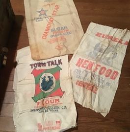 Flour, Sugar, and Hen food Cloth Bags,  Galveston Dallas and Texas city.  