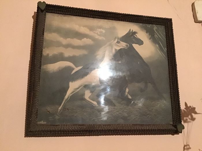 Tramp Art Frame with Horses