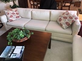 Sofa and two Occasional Chairs and Parsons Table by Dunbar