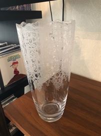 Etched glass vase