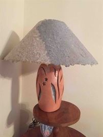 hand thrown pottery lamp with custom made shade