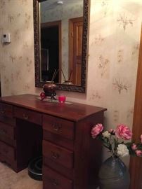 Large mirror and large hand thrown pottery vase--desk has been sold
