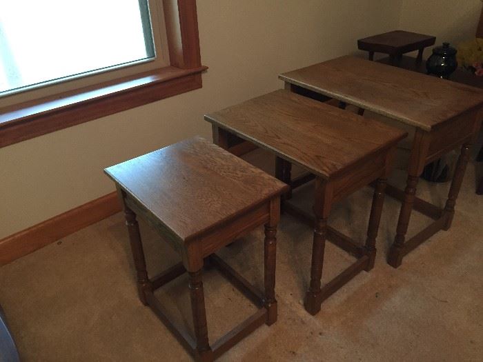 Hand crafted solid oak stackable tables