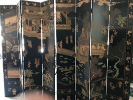 Eight paneled oriental screen/room divider
92"High X Approx. 9-10 Feet Long