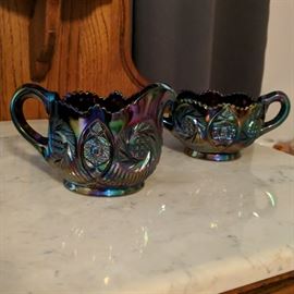 Carnival Glass: Imperial amethyst cream and sugar set