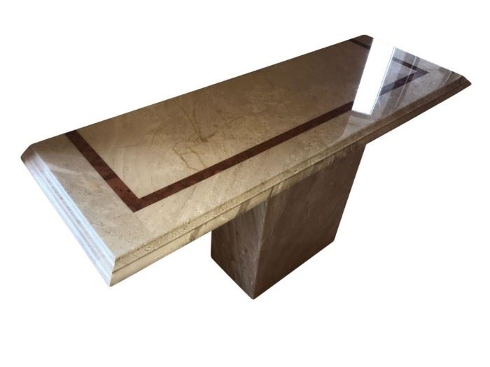High end, Free-form Marble Console, with beveled top detail and decorative band design