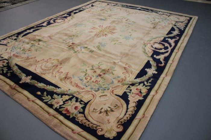 ;French Aubusson handmade 100% wool rug