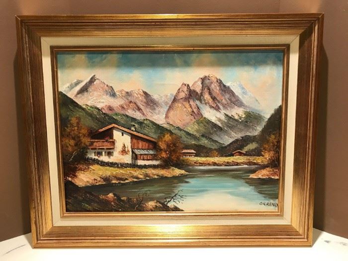 Okreno (German Artist) Swiss Alps Oil Painting