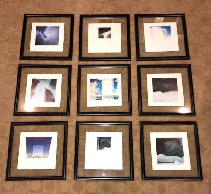 Fantastic set of 9 framed and matted art collection with glass surround. A beautiful display for any wall