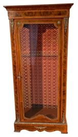 Curio/display cabinet , glass door, finished with beautiful fabric in the back