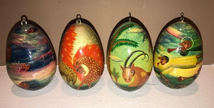 Set of Four Russian Hand Painted Collectors Eggs