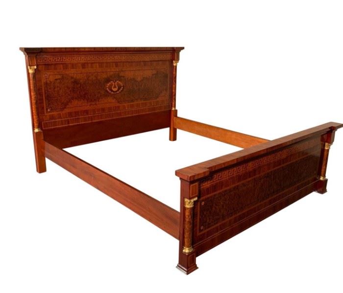 Parisian king size bed, with column detail and stunning marquetry design