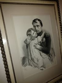 Napoleon and son etching. Folder of his generals and wife. 58 portraits in all. 1910 era.