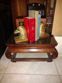 Bookends and Asian table.