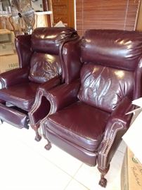 Pair of leather English style recliners.