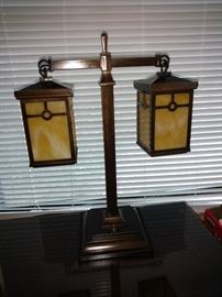 Craftsman style table lamps. Pair.