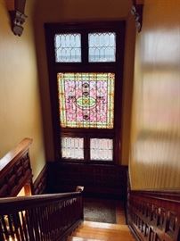 This is the historic stained glass in the formal stairway. This is the reason professional movers will move your large items out of the home for you! :) 