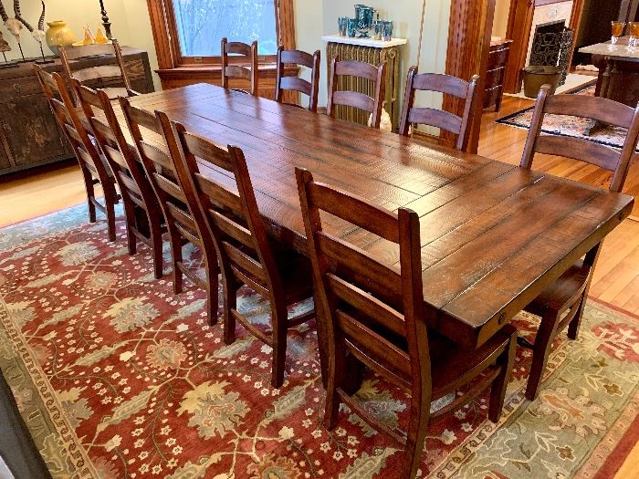 Pottery Barn Benchwright Extending Table with 12 Wynn Chairs!  Gorgeous...and still available at Pottery Barn!  Table measures 86"L x 42"W x 30"H and extends to 122"!!!!