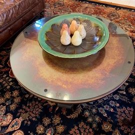 Copper top coffee table with 1/2" protective glass...measures 36" D.
