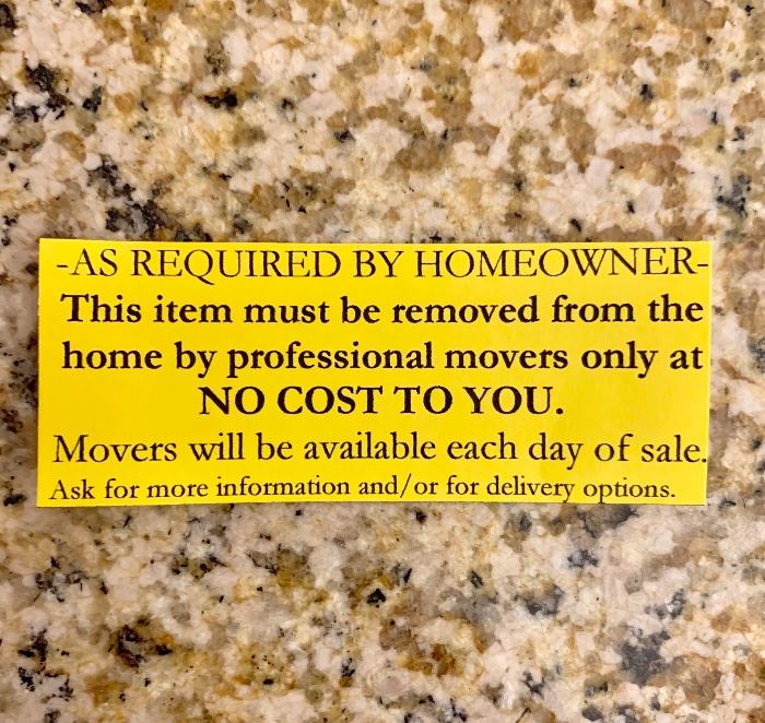 PLEASE NOTE! Professional movers will move your large pieces out to the sidewalk for you at no cost. You can take it from there. 