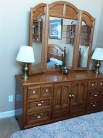 4 piece queen bedroom set with queen mattress and box springs, includes dresser with mirror, chest of drawers, and night stand...great condition!