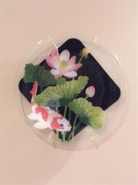 Koi fish glass art plate