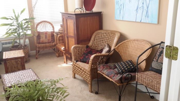 Lots of bamboo and wicker chairs, baskets, cabinets, etc!