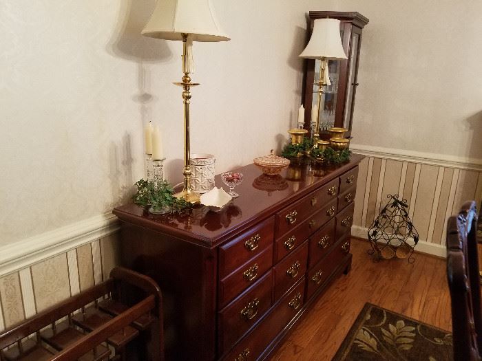 Cherry Sideboard, Curio, Lamps