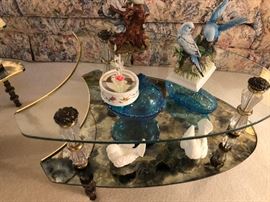 Regency Hollywood Style 3 piece Glass Mirror and Gold coffee table