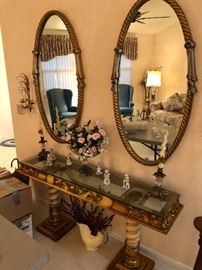 Hollywood Regency Style Side Table and mirrors