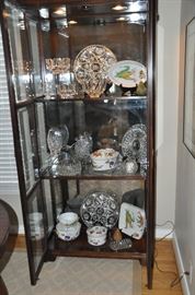 Fantastic interior view displays vintage glass, vintage crystal, Orrefors crystal and several Royal  Worcester Evesham porcelain serving pieces 