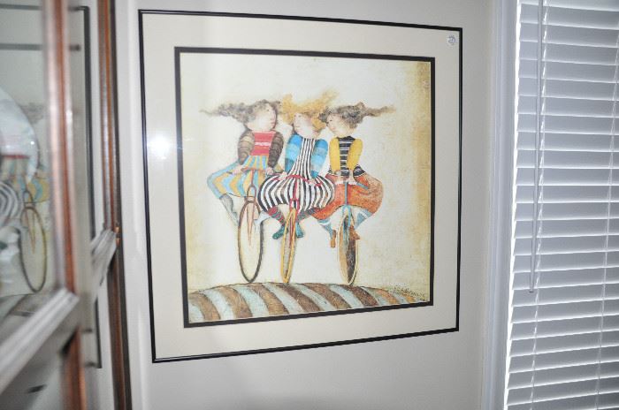 Professionally framed and double matted print by Rodo Boulanger 1976, “Holiday on Wheels”. Approx. 29” x 29”