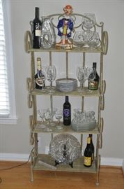 Good selection of stemware, vintage Indiana glass button design snack set and a vintage Ezra Brooks Heritage Collection UNOPENED whiskey bottle!