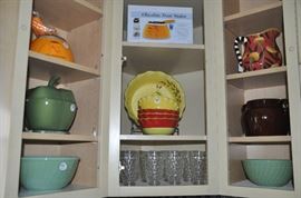 More great pieces including vintage Fire King bowls, a Droll pitcher, vintage drinking glasses, a 2 qt. techniques 3 piece cast iron cookware, cooks essential chocolate treat maker, and a 5 piece Temptations salad set. 