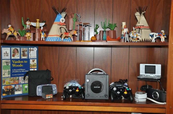 Great vintage Playmobil, shown with vintage GameCube with 4 remotes and games, GameBoy Advance with games , PSP with games and a Nintendo DS 